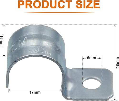 Miniatura 19 de ISPINNER 25pcs 1/2 pulgada Zinc plateado acero EMT Pipe Straps U soporte con 2 agujeros para conducto EMT, fijación de tuberías, tubo de tensión