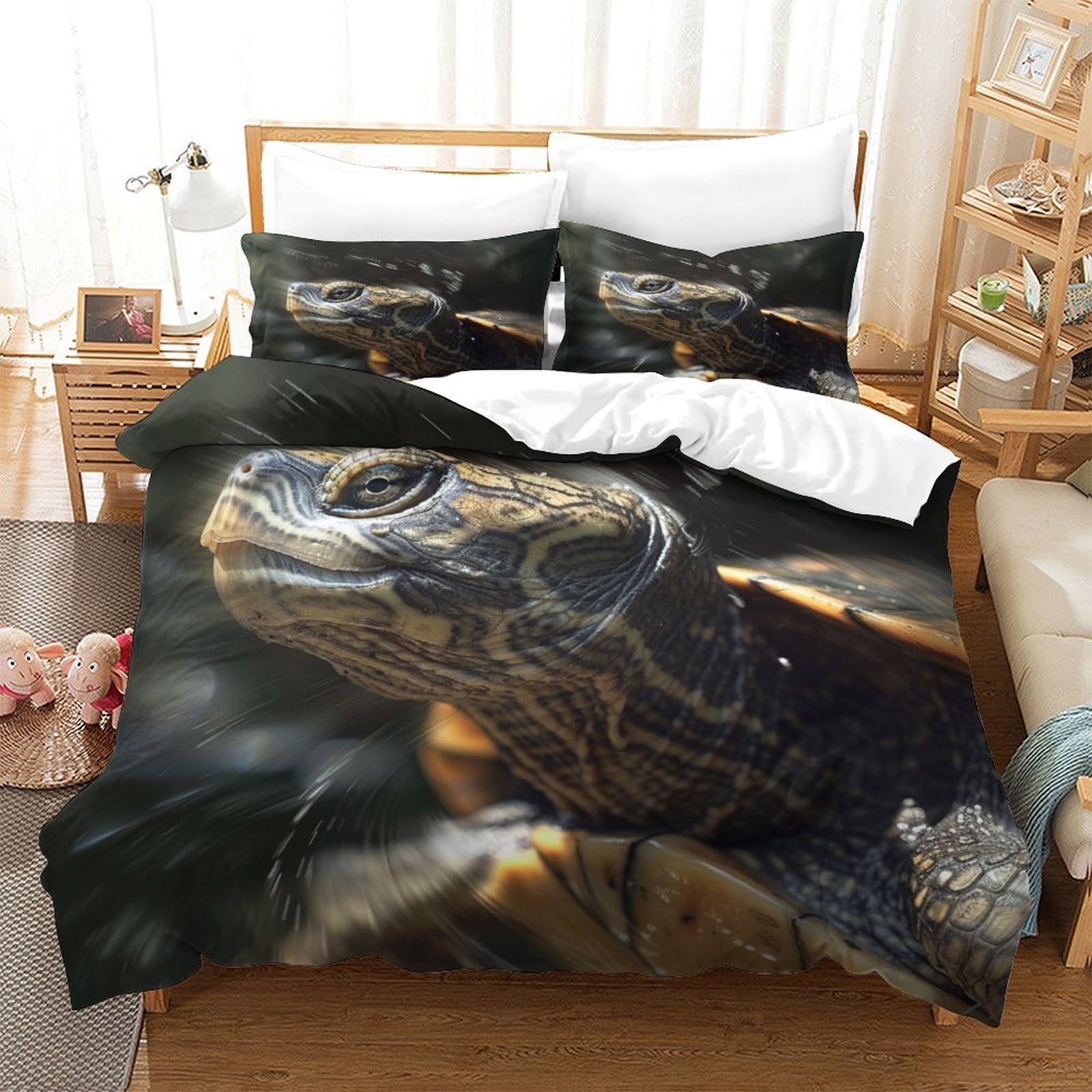 P1s9u7w5y Sea Turtle-1 Realistic Turtle Pattern 3D Printed Duvet Cover Set 3Pcs Microfiber Wildlife Bedding Set Double（200X200cm）