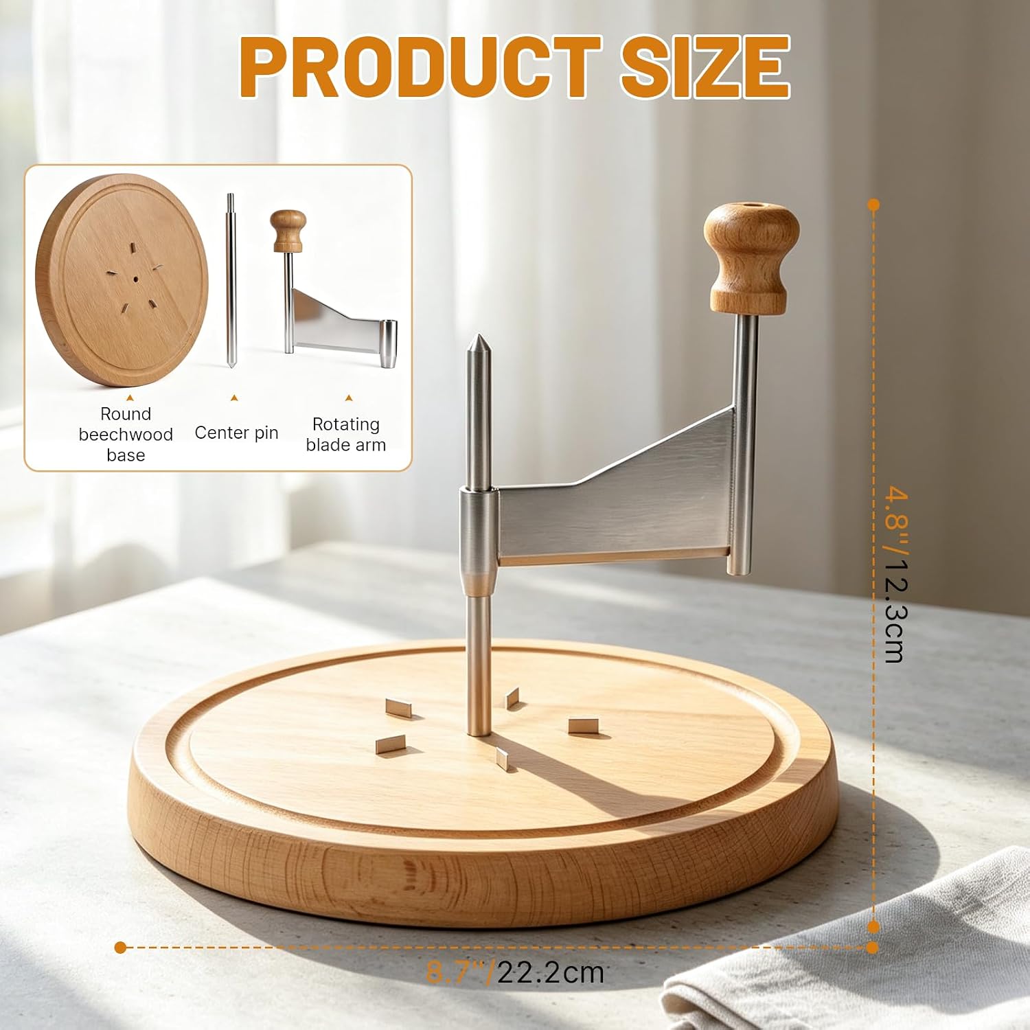 Girolle Cheese Shaver, Beech Wood Cheese Curler, Stainless Steel Blade Cheese Cutter with Hole Punch Tweezers Scoop for Cheese Boards Desserts Parties