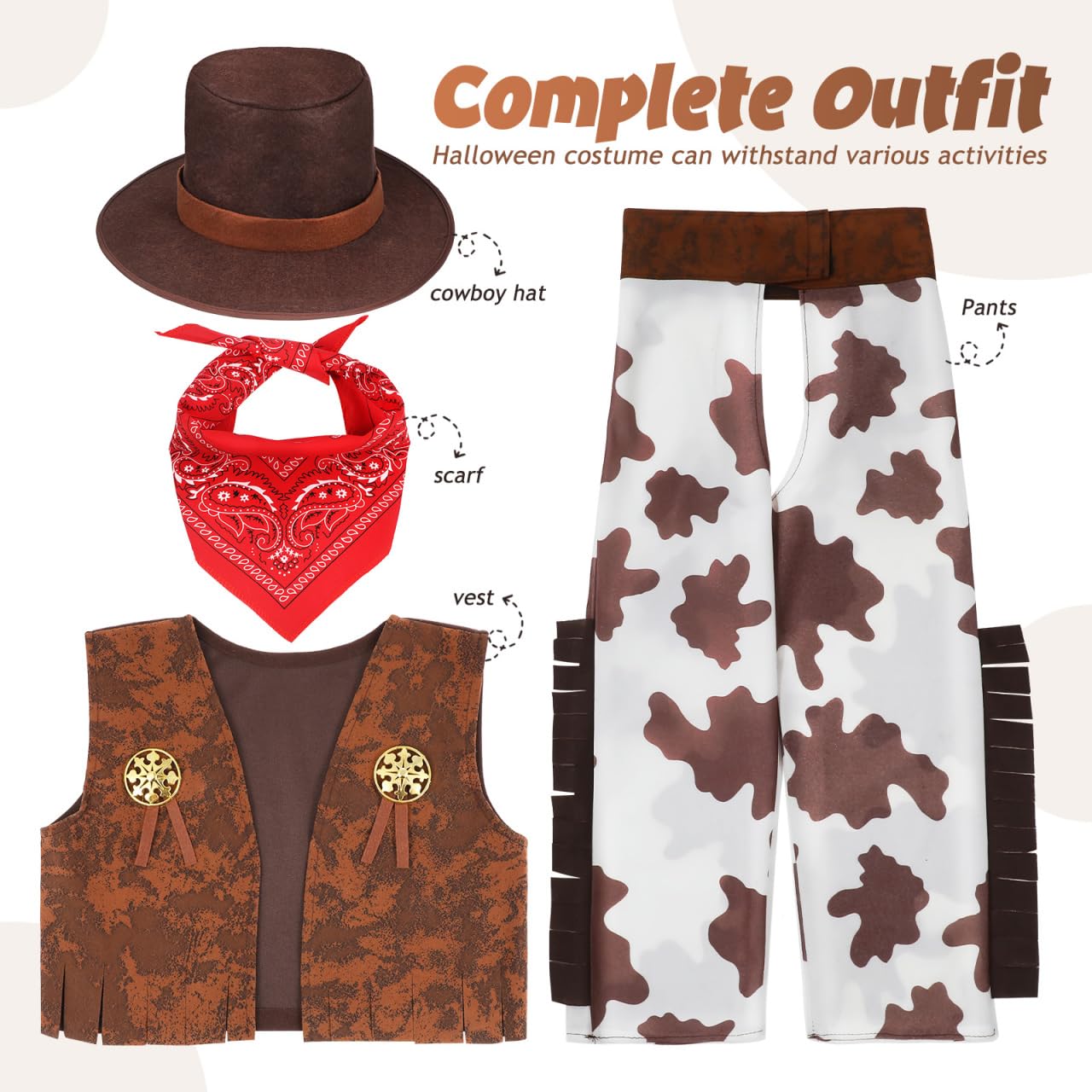 1Set Cowboy Costume Boy Girl Stylish Cowboy Outfit with Hat Vest and Pants for Halloween Cosplay Parties Comfortable and Design for Toddlers - Image 3