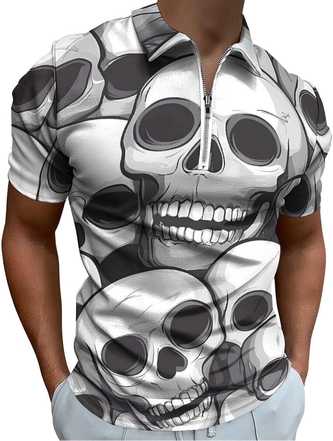 Halloween Skulls Print Polo Shirts for Men Dress Shirts Short Sleeve Golf Shirt Casual T-Shirts Top