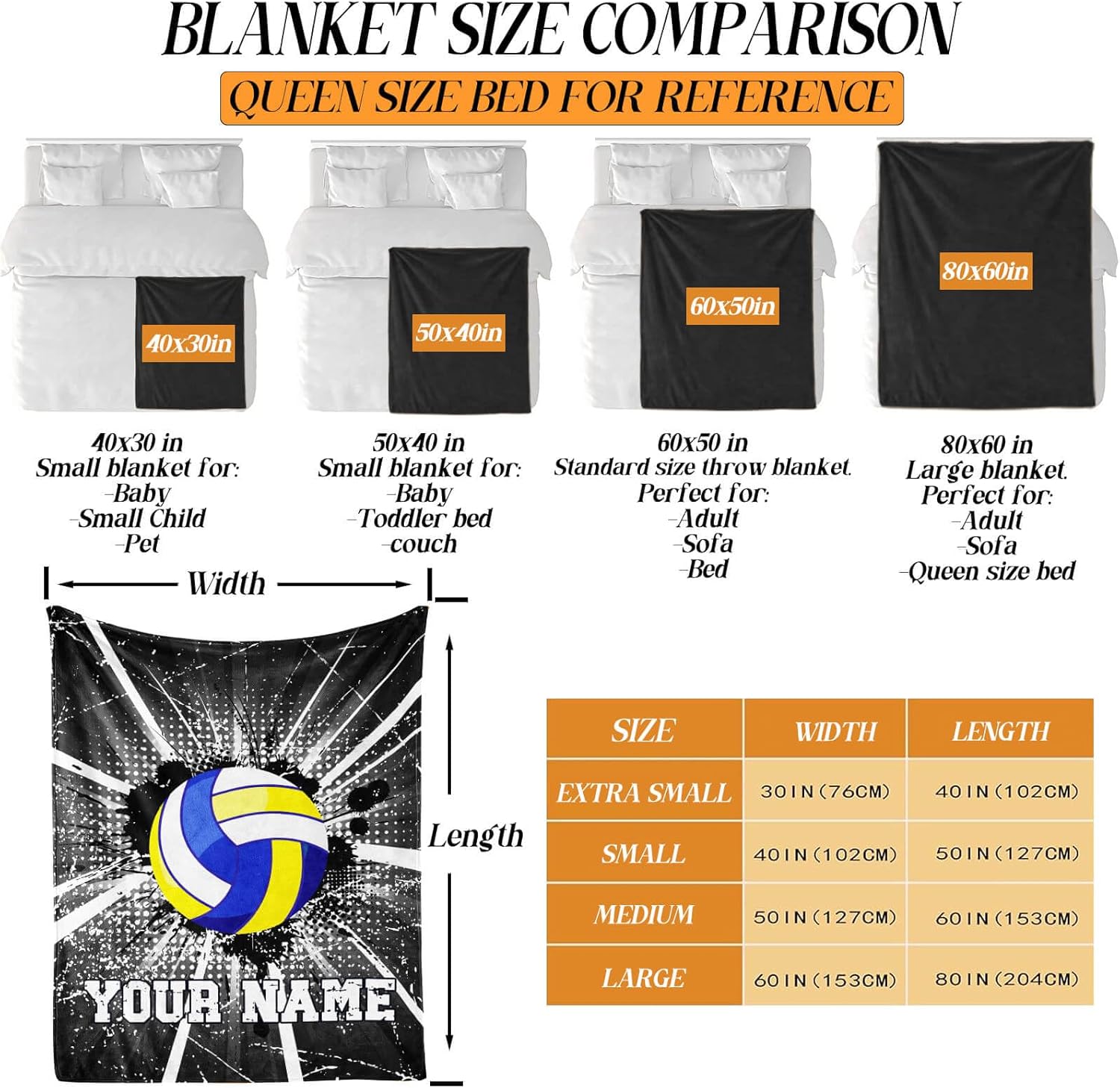Custom Volleyball Throw Blanket, 80"x60" Flannel Cool Sports Ball Themed Throw, Volleyballs Blankets for Adults Men Women Teens Boys Girls Volleyball Lovers
