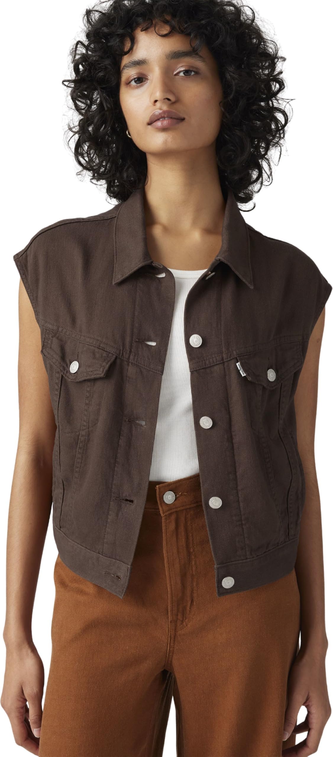 Levi's Donna Gilet in Jeans Shrunken 90s con Taschini sul Petto, Senza Maniche