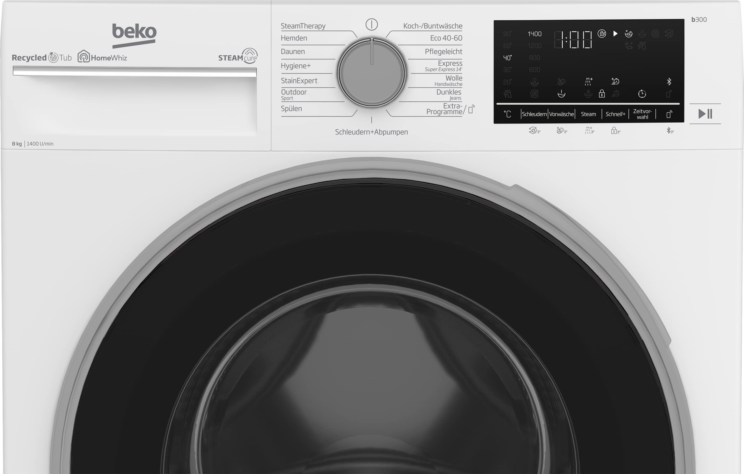 Beko B5WFU584135W Waschvollautomat, 8kg, Waschmaschine, Restzeitanzeige und Schleuderwahl, 1400 U/min, SteamCure Dampffunktion, allergikergeeignet, AquaWave Schontrommel, Bluetooth-Steuerung, Weiß