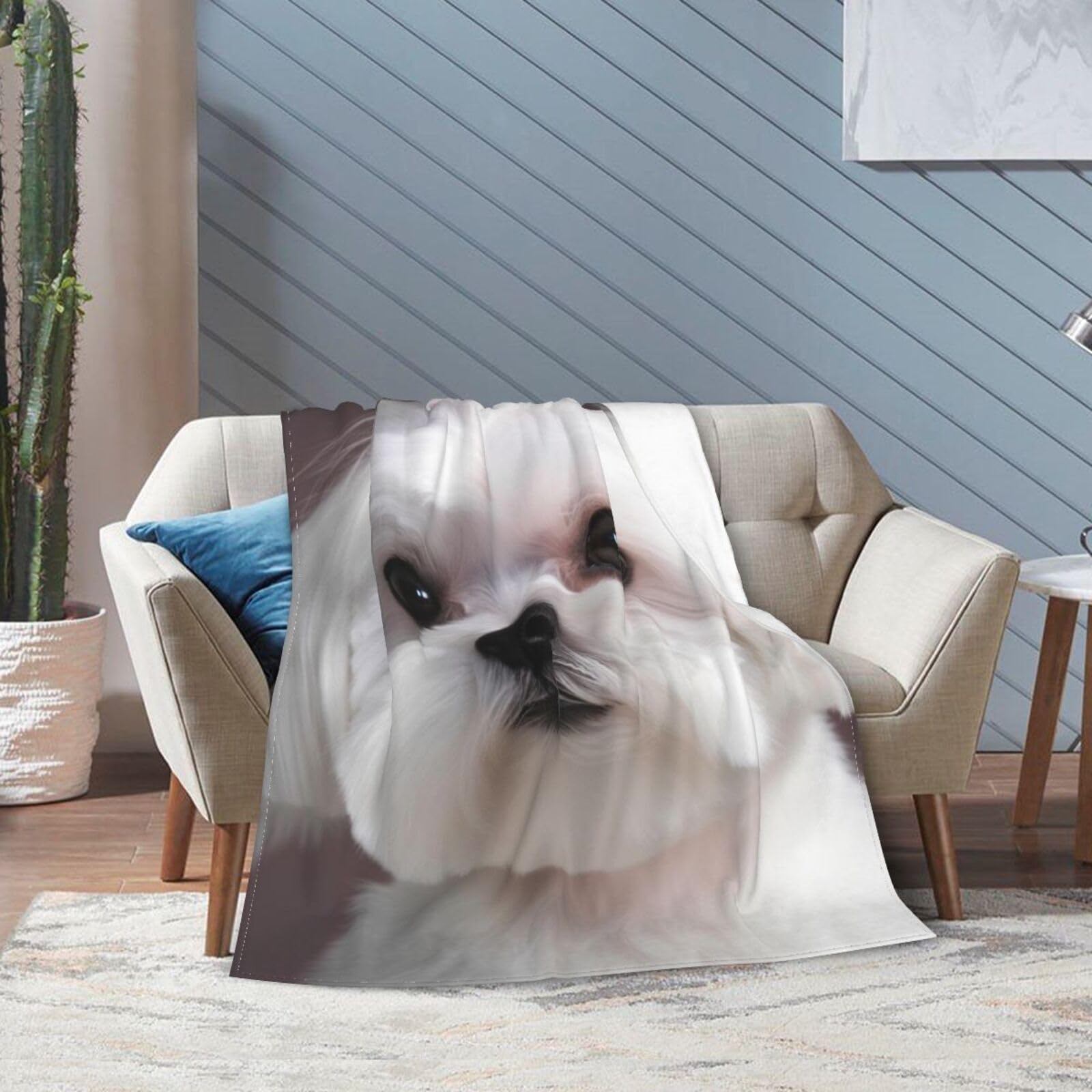 Plaid de salon chien maltais couverture légère et chaude pour lit