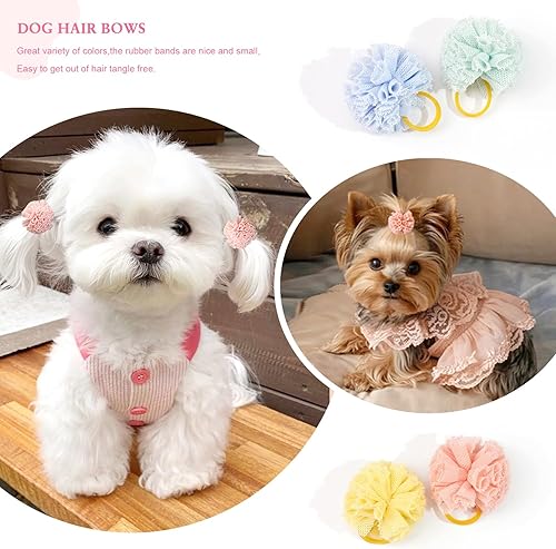 Miniatura 7 de Yxiang 60 lazos para perros pequeños, bonitos estilos mixtos de perlas de diamantes de imitación, lazos hechos a mano para perros y niñas de tamaño