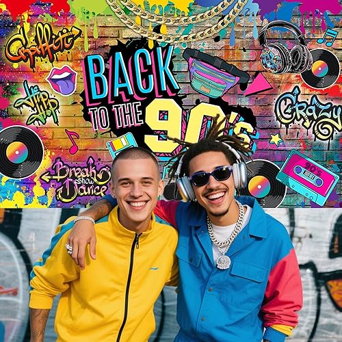 Miniatura 5 de Telón de fondo de los años 90, telón de fondo de los años 90, pared de ladrillo de graffiti de hip hop, fondo retro de radio, fondo de moda de los