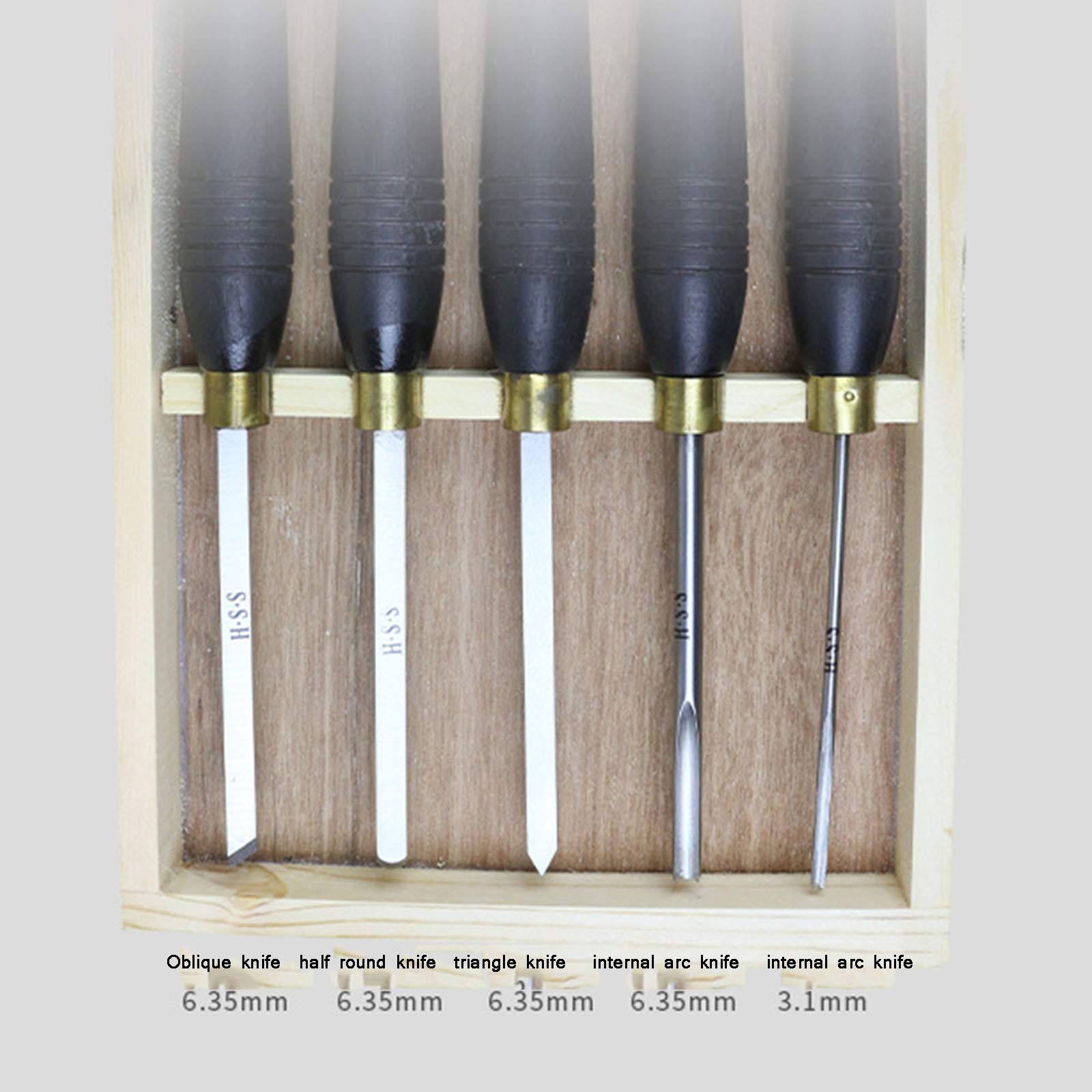 Juego de cinceles de madera de 5 piezas para cinceles giratorios, caja de madera, herramientas de torneado de madera, juego de cinceles giratorios para almacenamiento para profesionales o af