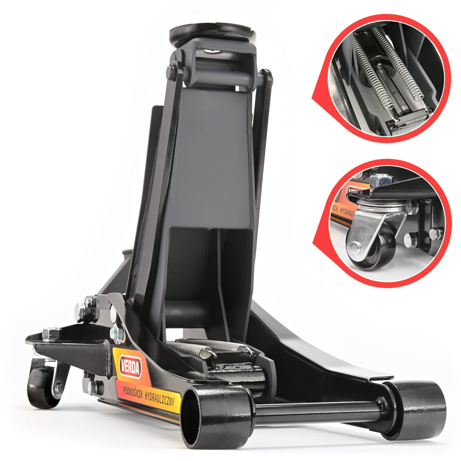 Wagenheber hydraulisch 3T 80-465mm + 2X Gummi + Montagehandschuhe Rangierwagenheber Tief Doppelkolben Heber Jeep Wohnmobil Auto Heber Profi für Geländewagen für Reparaturen und Wartungsarbeiten