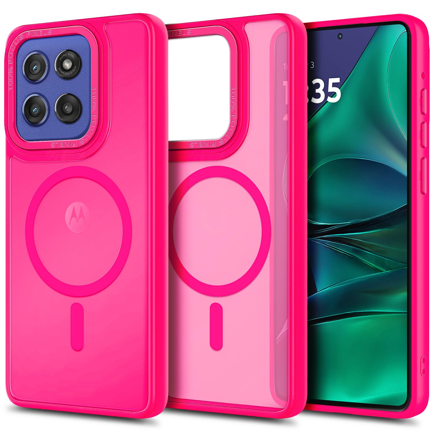 YZB Magnetic for Motorola Moto G-Stylus-2025 Case, Hot Pink | Compatible with MagSafe, Translucent Matte Scratch-Resistant Back, Military-Grade