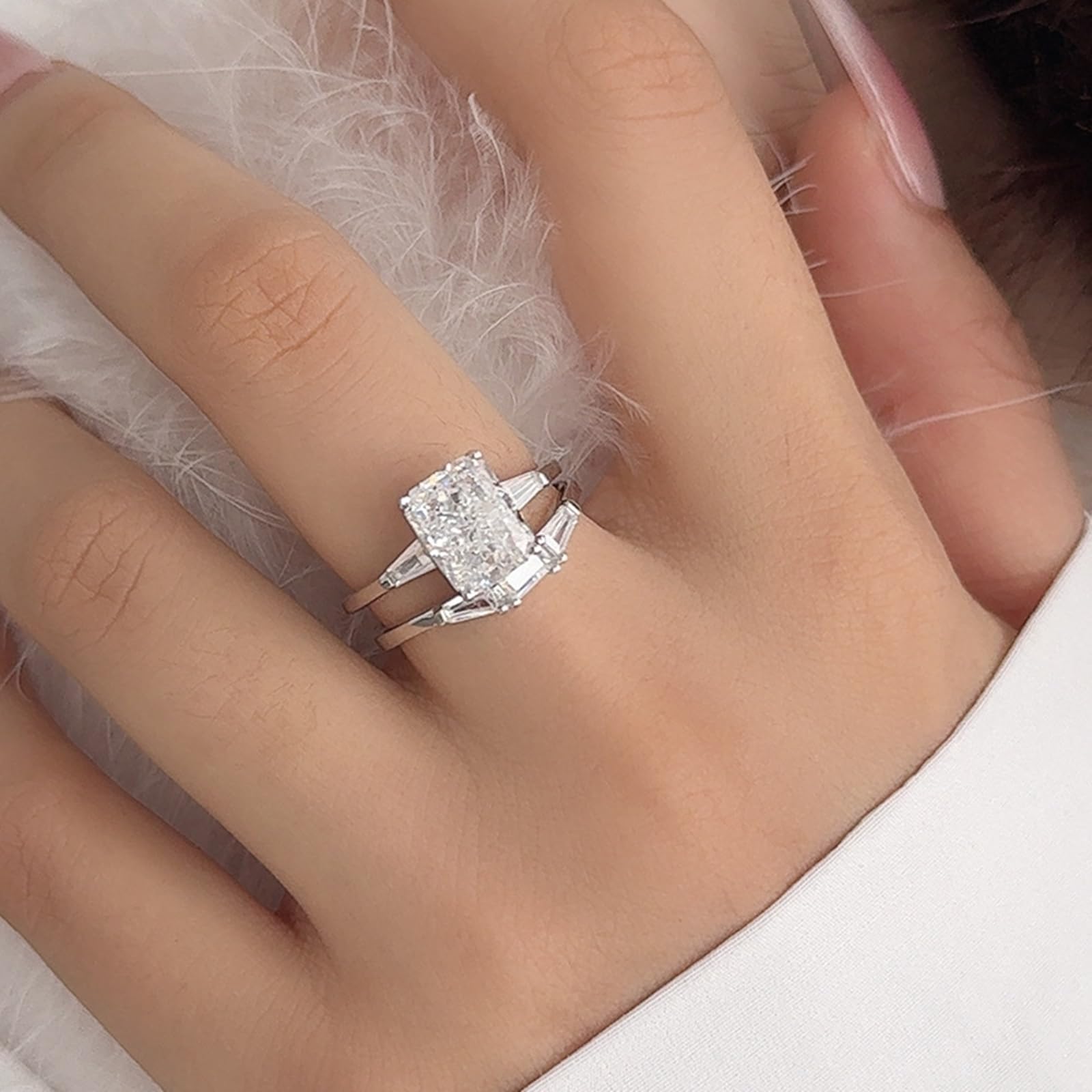 Alianzas de oro auténtico apilables con moissanite de 2,5 ct, oro blanco, juego de 2 alianzas de oro para mujer