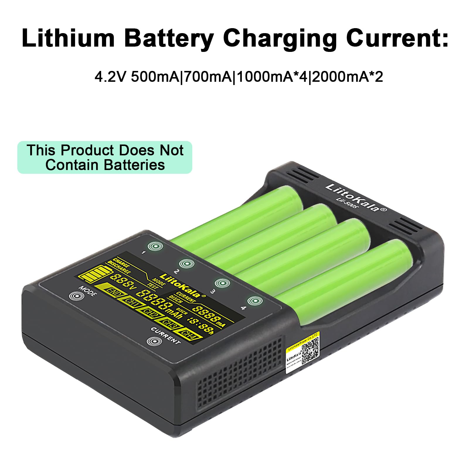 LiitoKala Lii-500S Szybka ładowarka do baterii z ekranem dotykowym LCD, mobilne wyjście USB 5 V, dla 26650 18650 14500 Li-Lion (4,2V) AA AAA Ni-MH, adapter trybu testu/rozładowania 12V3A, 4