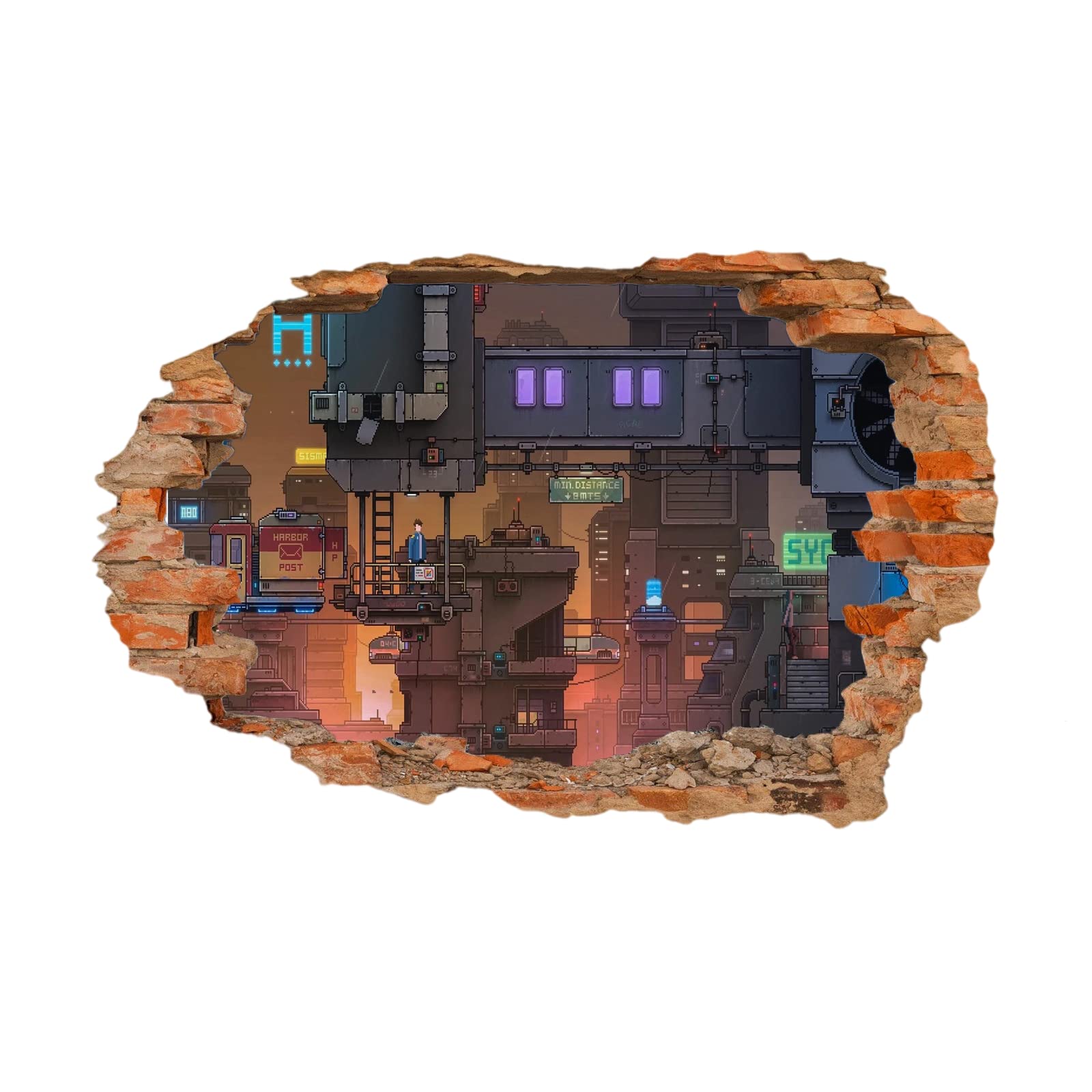 Ciudad Tatuajes De Pared Wall Tattoo 3D Smashed Abstracto Adhesivo De Pared Extraíble Calcomanías Murales Para Habitaciones Moderno Niñas Niños Dormitorio Mural Decoración Para El Hogar 80x120cm