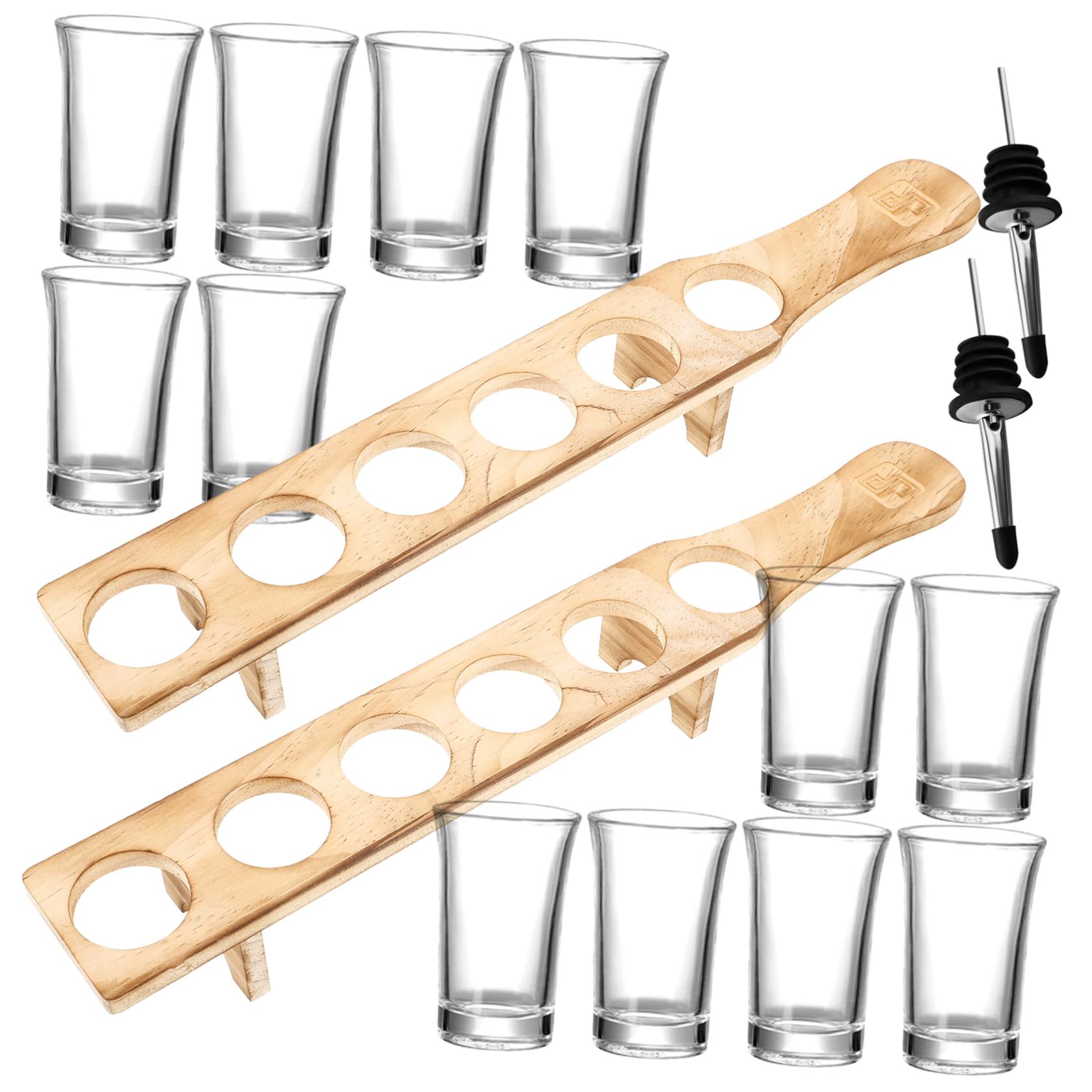 2 Set Set Bicchierini da Shot da 1,5 Oz con Vassoio in Legno Rustico