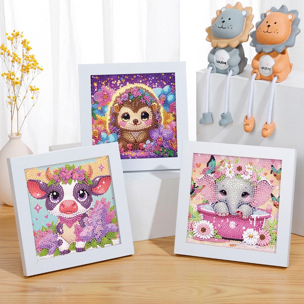 Mrnsiet 4 Packs Diamond Art Kits for Kids Ages 6-8-9-12,Colorful Cute Animals Cartoon Big Gem Art Full Drill Easy DIY Crystal Mosaic Kits Dots Crafts for Holiday Kids Gifts 6X6 inch - Image 4