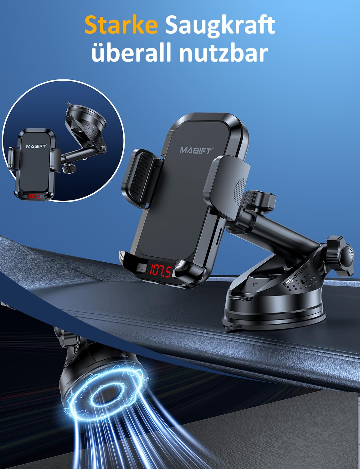 FM Transmitter Auto Bluetooth 5.4, 36W PD-Schnellladen & Handyhalterung | Bluetooth Adapter Auto Zigarettenanzünder, Starkes Mikrofon, HiFi-Bass-Sound, Freisprechanlage, Unterstützt Aux/TF Karte