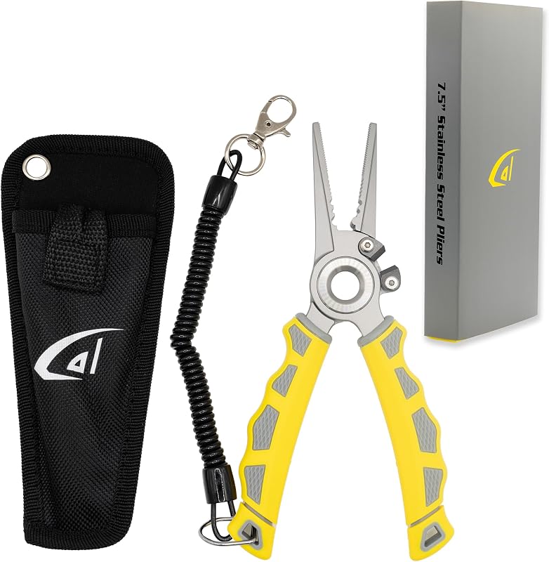 danco 7.5-Inch Stainless Steel Fishing Plier with Tungsten Carbide Cutters | 7.5-Inch Stainless Steel Fishing Pliers, Tungsten Carbide Cutters, Textured Rubber Grip, Sheath, Lanyard, Fresh/Saltwater