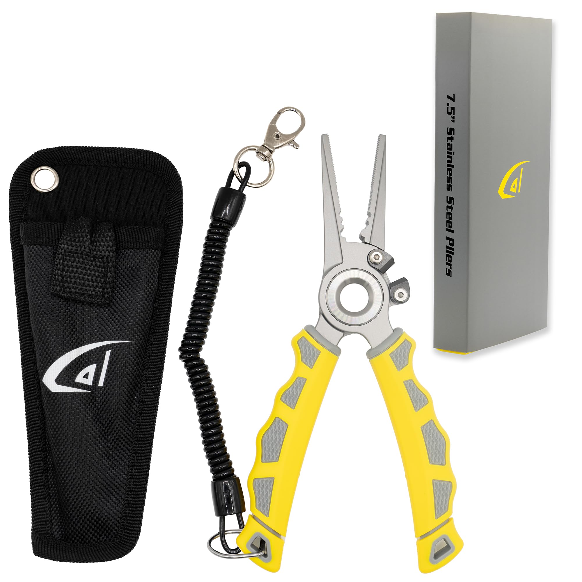 danco 7.5 Inch Fishing Pliers, 17-4 Stainless Steel, Tungsten Carbide Cutters, Saltwater Resistant Fishing Tool, Non-Slip Handles, Fresh/Saltwater Fishing Pliers