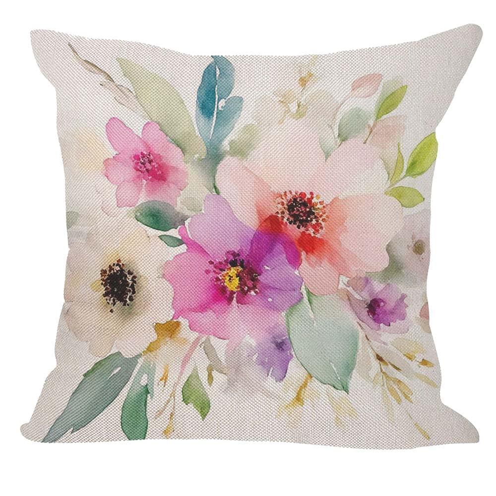 Orythyra Beautiful Watercolor Flower Decorative Cushion Covers 45 x 45 cm Pink Floral Pillow Case Cushion Cover for Outdoor Patio Garden Blench Living Room Sofa Farmhouse Decor Rustic Linen — image 1