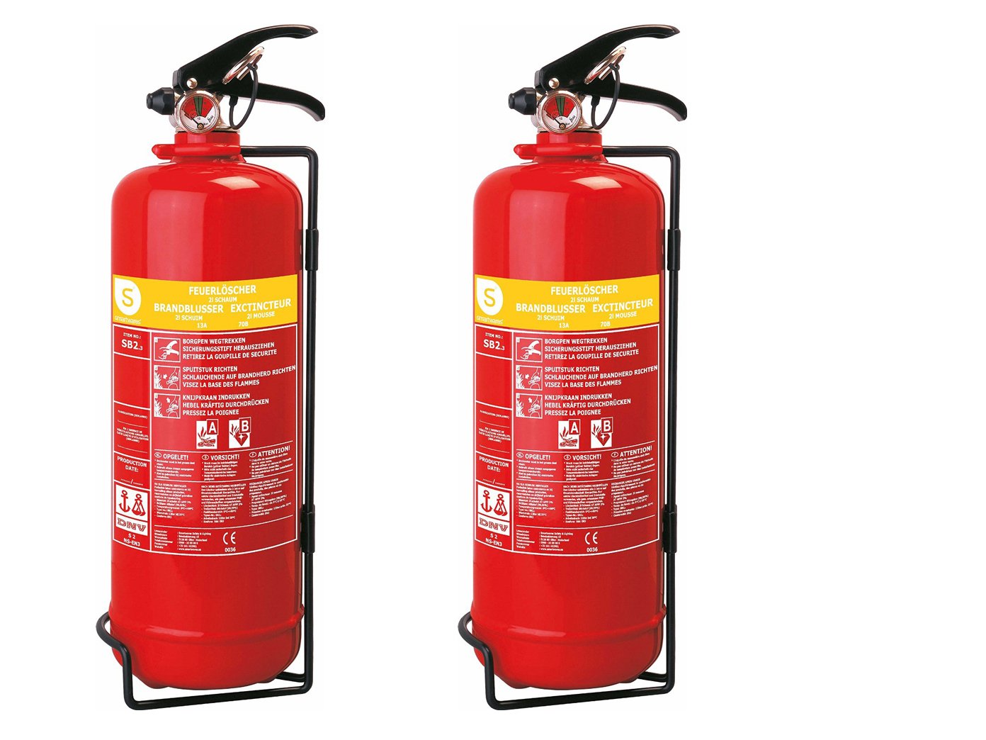 SMARTWARES Set di 2 pratici estintori in schiuma, 2 litri, classe di fuoco A, B, antincendio, SB2SW