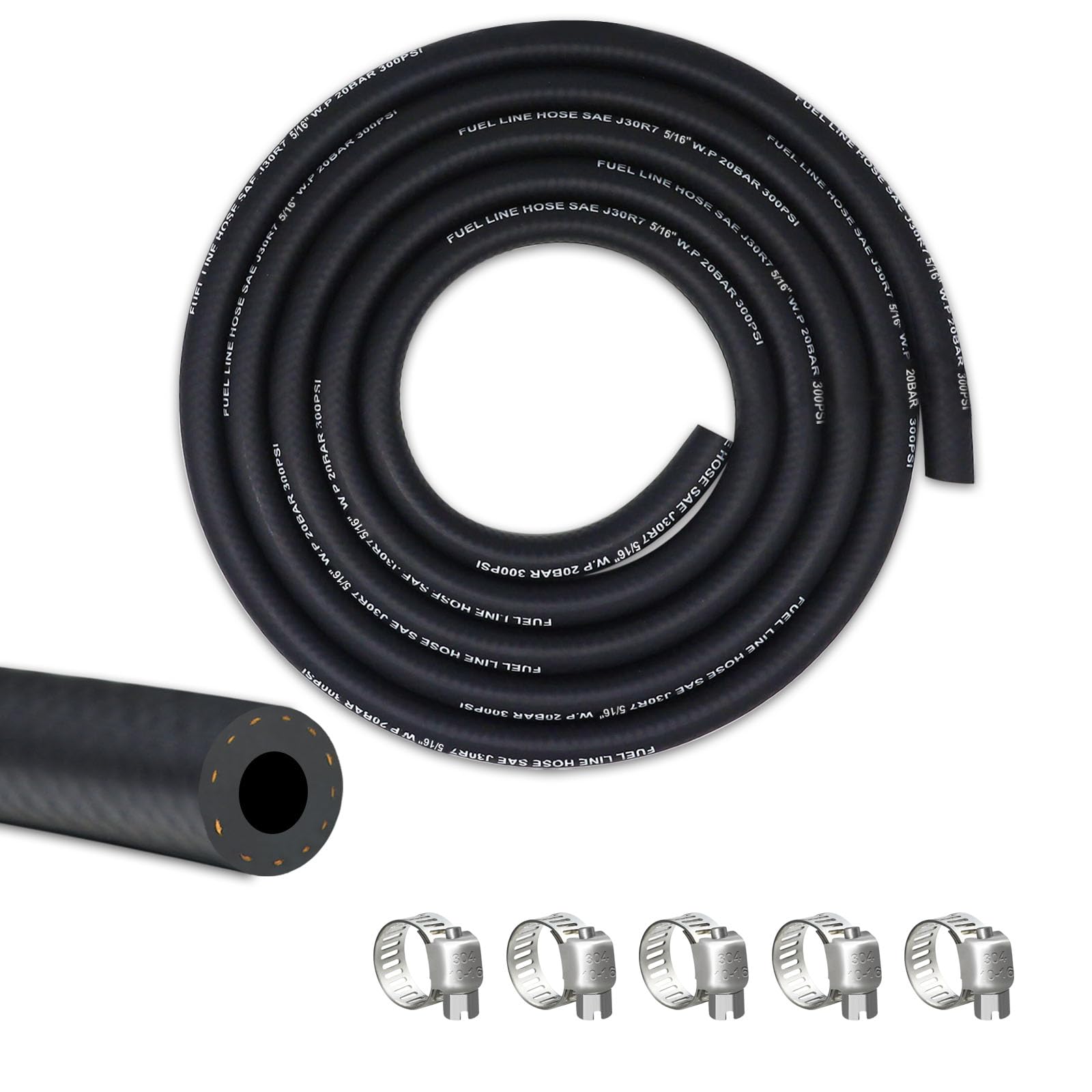 5/16 ID Fuel Line Hose NBR Rubber Gasoline Tube 5 FT, 300PSI Pressure