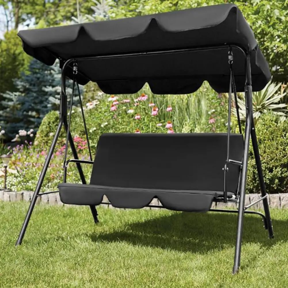 Housse Coussin Balançoire Jardin 3 Places - Protection Imperméable Durable 150x50x10cm Noir Jenngaoo