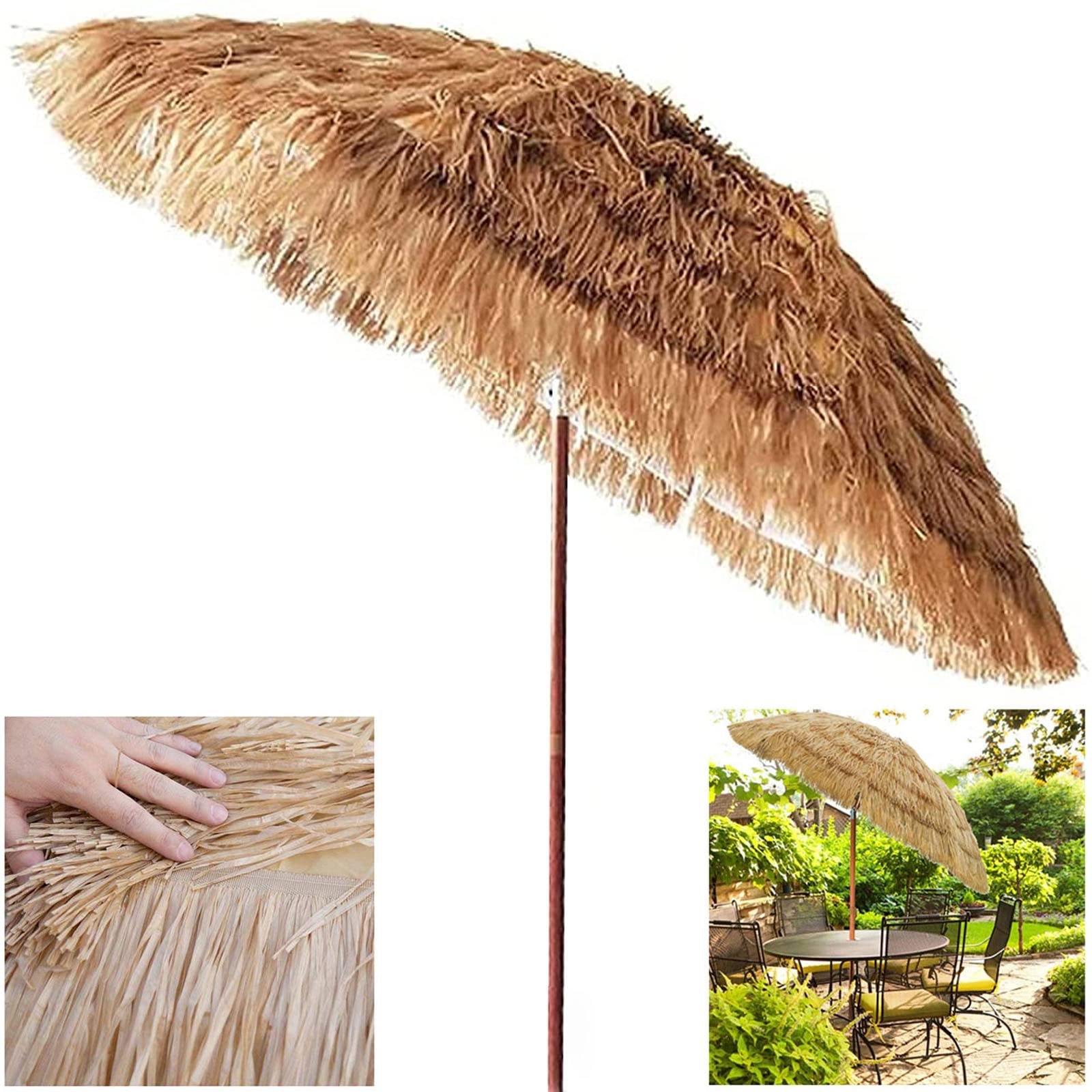 GOPLUS Ombrellone di Paglia 194 cm, ombrello da Esterno con 8 Stecche