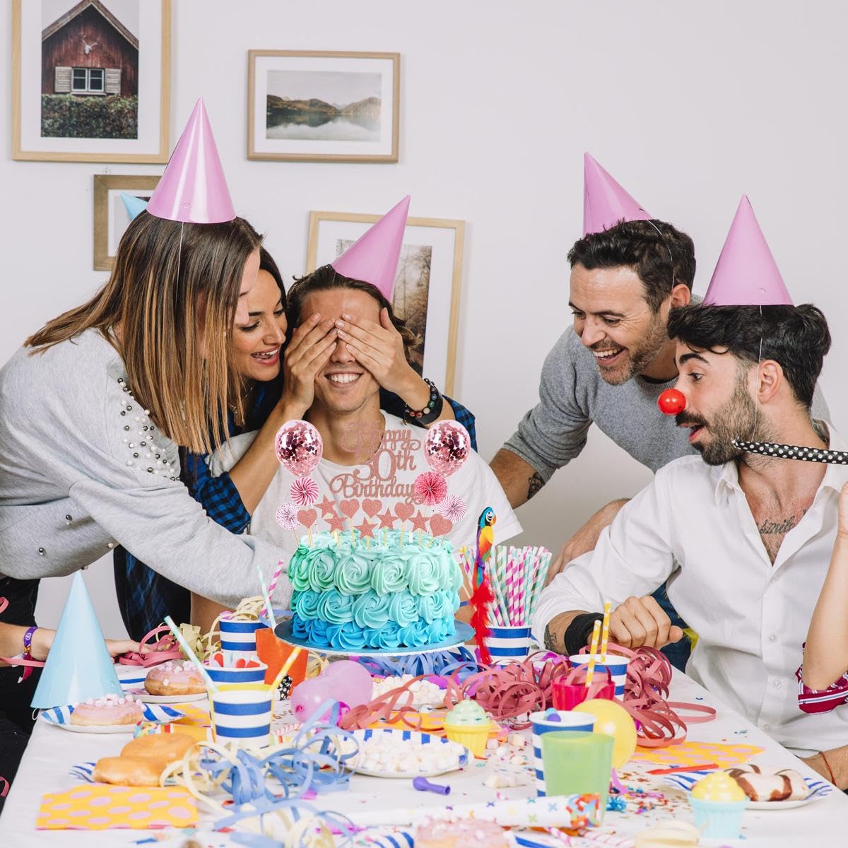 Décoration Gâteau 'Hello 17' Young & Sweet - Or Rose Pailleté - Anniversaire Fille - Carton