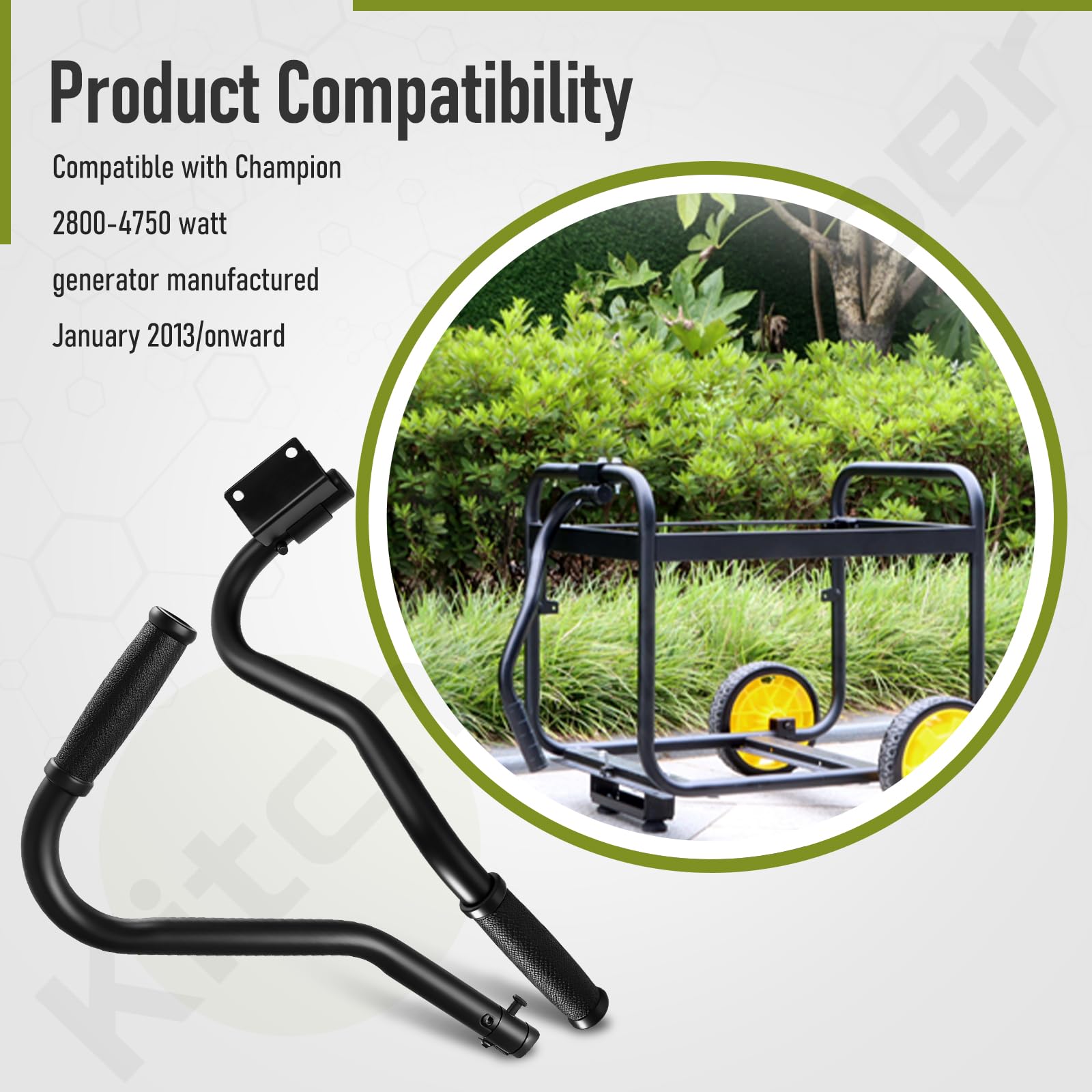 KitchenKipper 40065 - Kit de rueda generadora compatible con Champion | Para generadores Champion de 2800-4750 vatios con mango plegable y neumáticos nunca planos