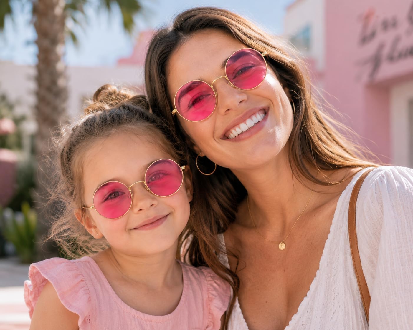 Skeleteen Pink Round Hippie Glasses - Pink 60's Style Hipster Circle Sunglasses - 1 Pair