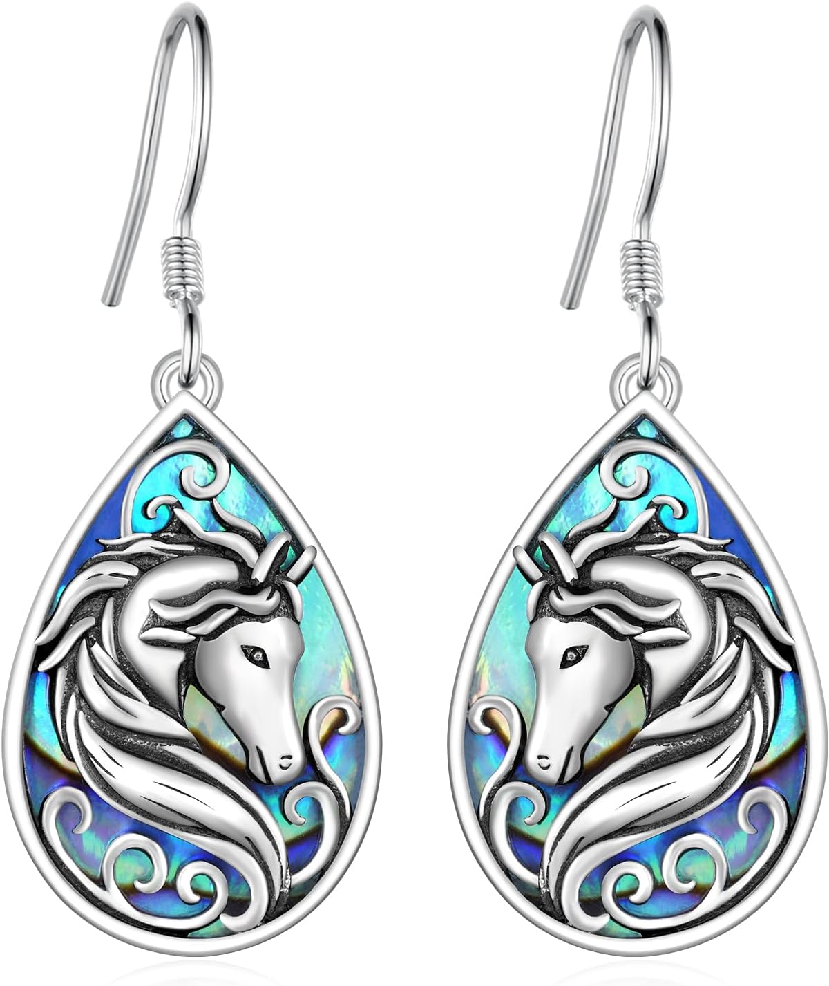 Western Horse Earrings for Women - Genuine 925 Sterling Silver with Abalone Shell