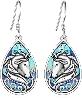 Western Horse Earrings for Women - Genuine 925 Sterling Silver with Abalone Shell