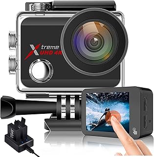 Action Camera 4K 60fps Ultra HD Touch Screen 20MP WiFi EIS Anti-Shake Underwater Sports Camera, Waterproof 40m 170° Wide Angle, 2 Rechargeable 1350mAh Batteries and Helmet Accessories Kits