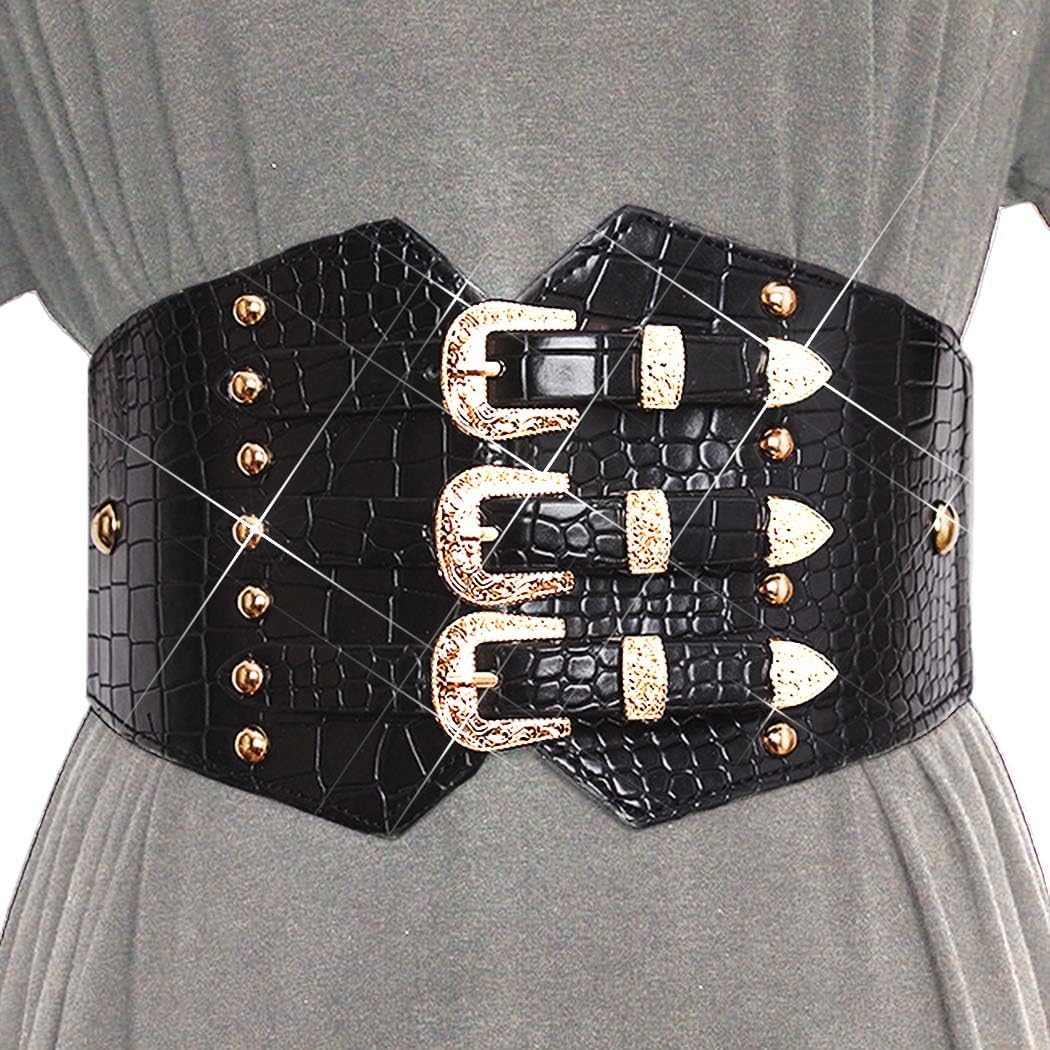 BODIY Black Leather Corset Belt Western Leather Wide Waist Belt Vintage Waist Accessories for Women - Image 2