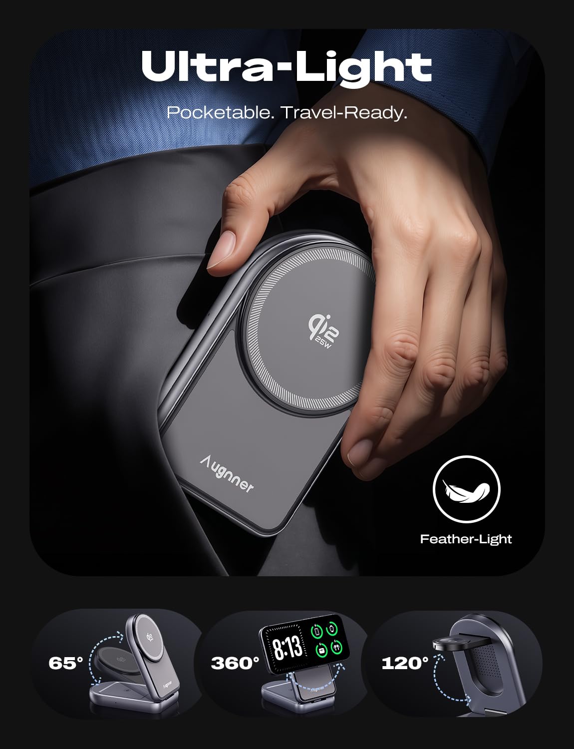 Augnner Qi2.2 25W 3 in 1 stazione di ricarica wireless per Apple