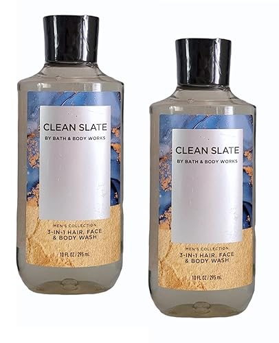 Bath and Body Works For Men Clean Slate 3 en 1 - Gel de baño para el cabello, la cara y el cuerpo, paquete económico de 2 unidades, tamaño completo