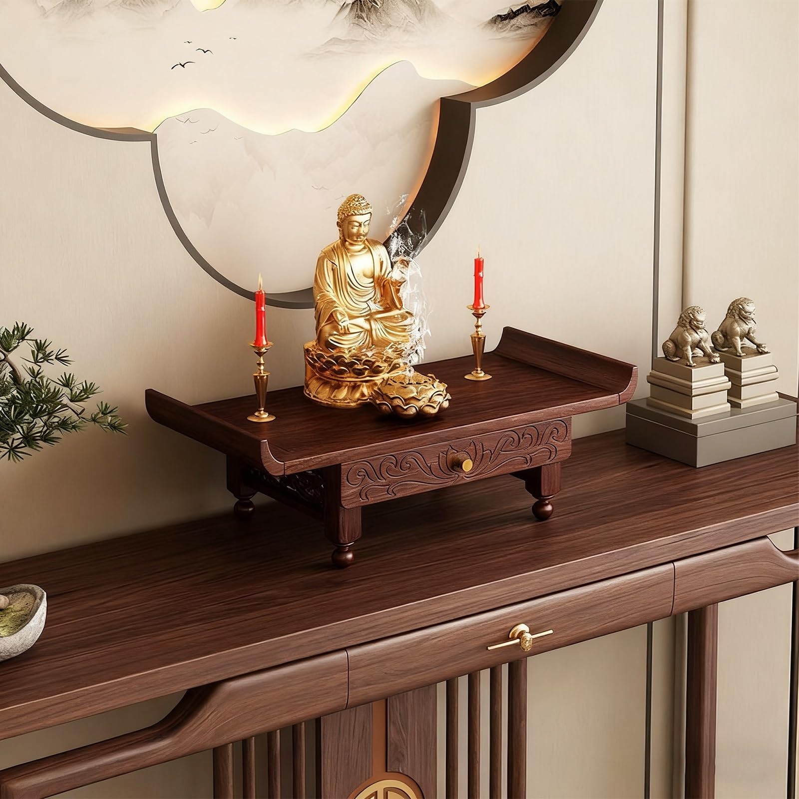 STUIJKVSZ Wall-mounted Shrine,Buddhist Prayer Table,Buddha Statue Stand,Altar Stand,Pet Urn,Offering Table,Guan Gong Guanyin Buddha Table,Home Wall Mount(Desktop,S)