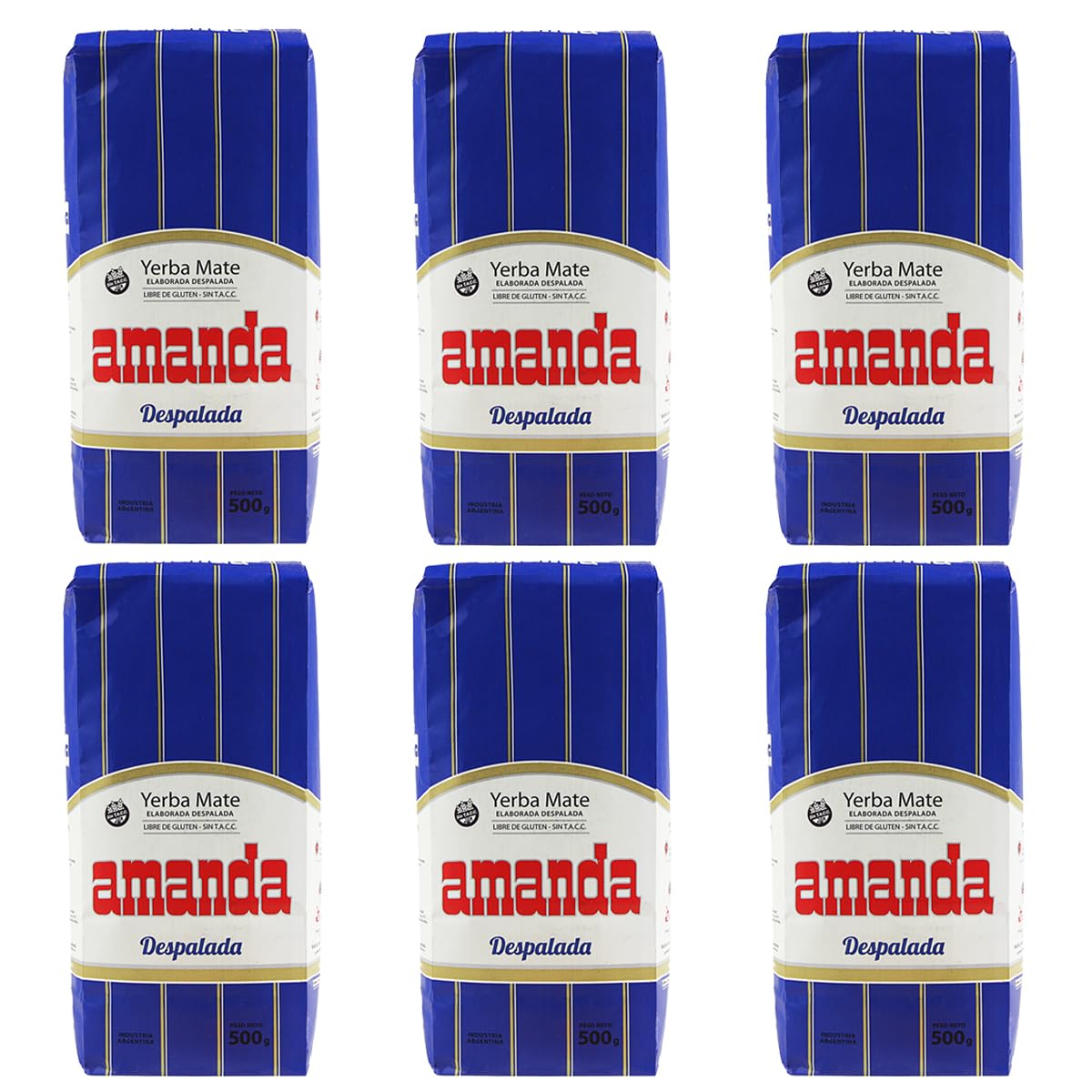 Amanda Yerba Maté Despalada 3 kg (6 x 500g)| Yerba Maté Argentine | Boisson revigorante et énergisante