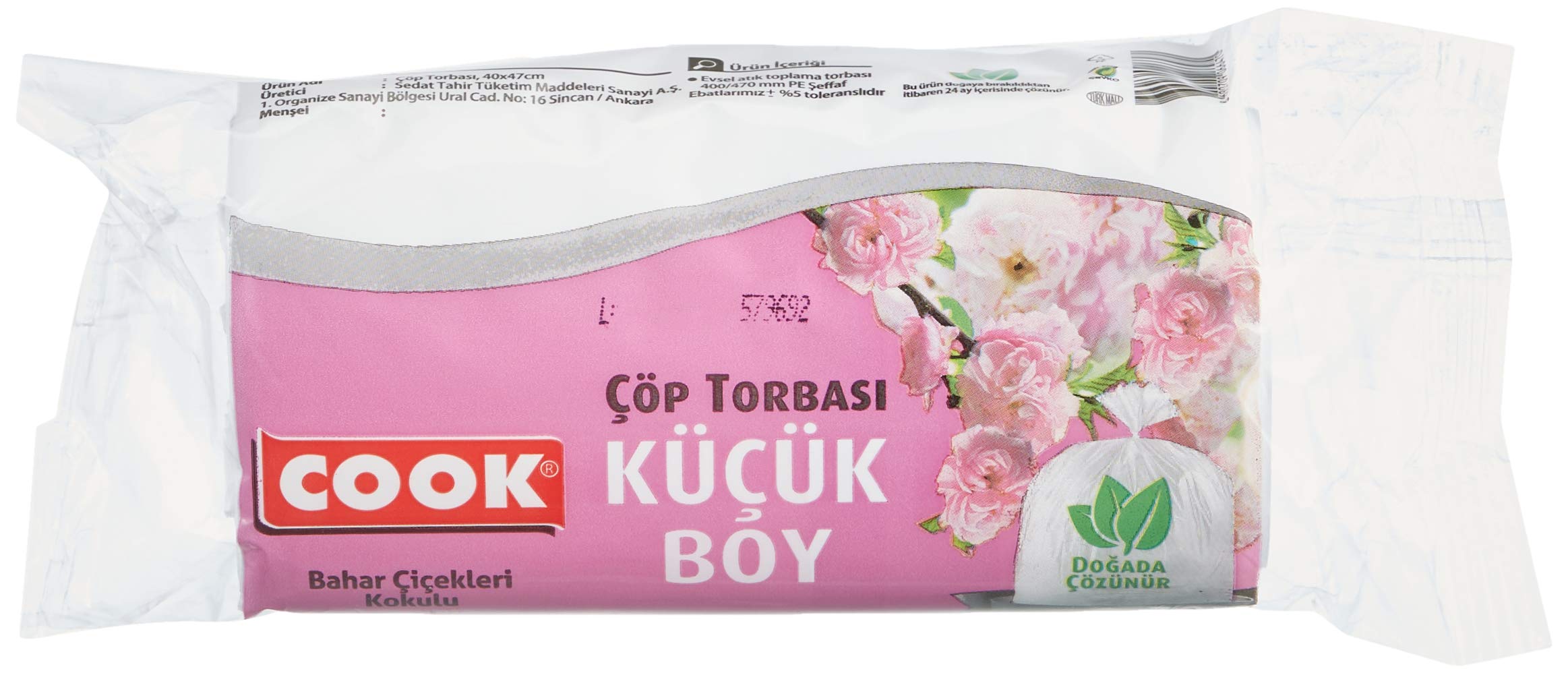 Cook Kokulu Çöp Torbası, Küçük Boy, 40 x 47 cm, 30 Yaprak, Bahar Çiçekleri Kokulu, Şeffaf