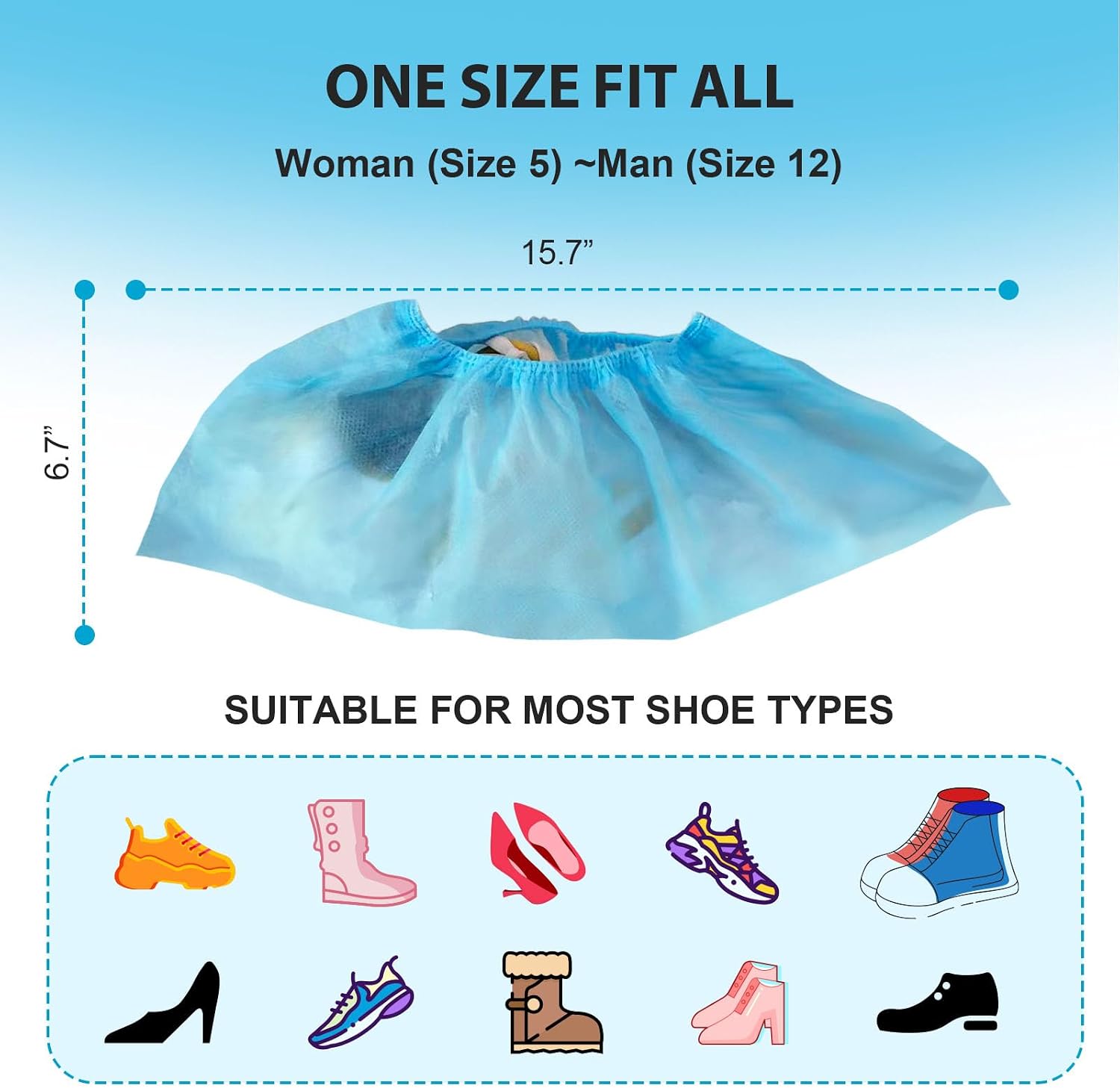 100 Pcs (50 Pairs) Disposable PP Shoes Cover by Vastmed | Size Fits Most, Water Resistant, Non-Woven & Shoe Booties Covers for Indoors