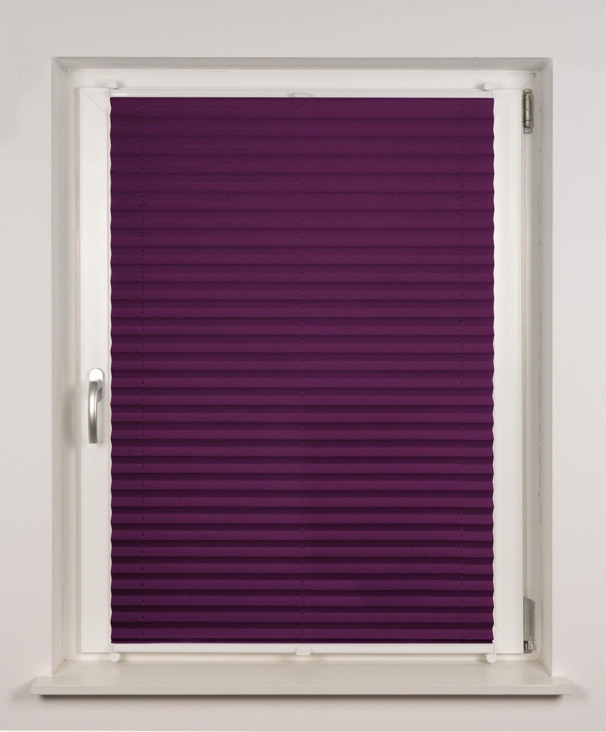 Store plissé occultant thermique Klemmfix sur mesure pour toutes les fenêtres, supports de serrage jusqu'à 27 mm, store plissé occultant sans perçage, violet, largeur : 101110 cm, hauteur : 201250