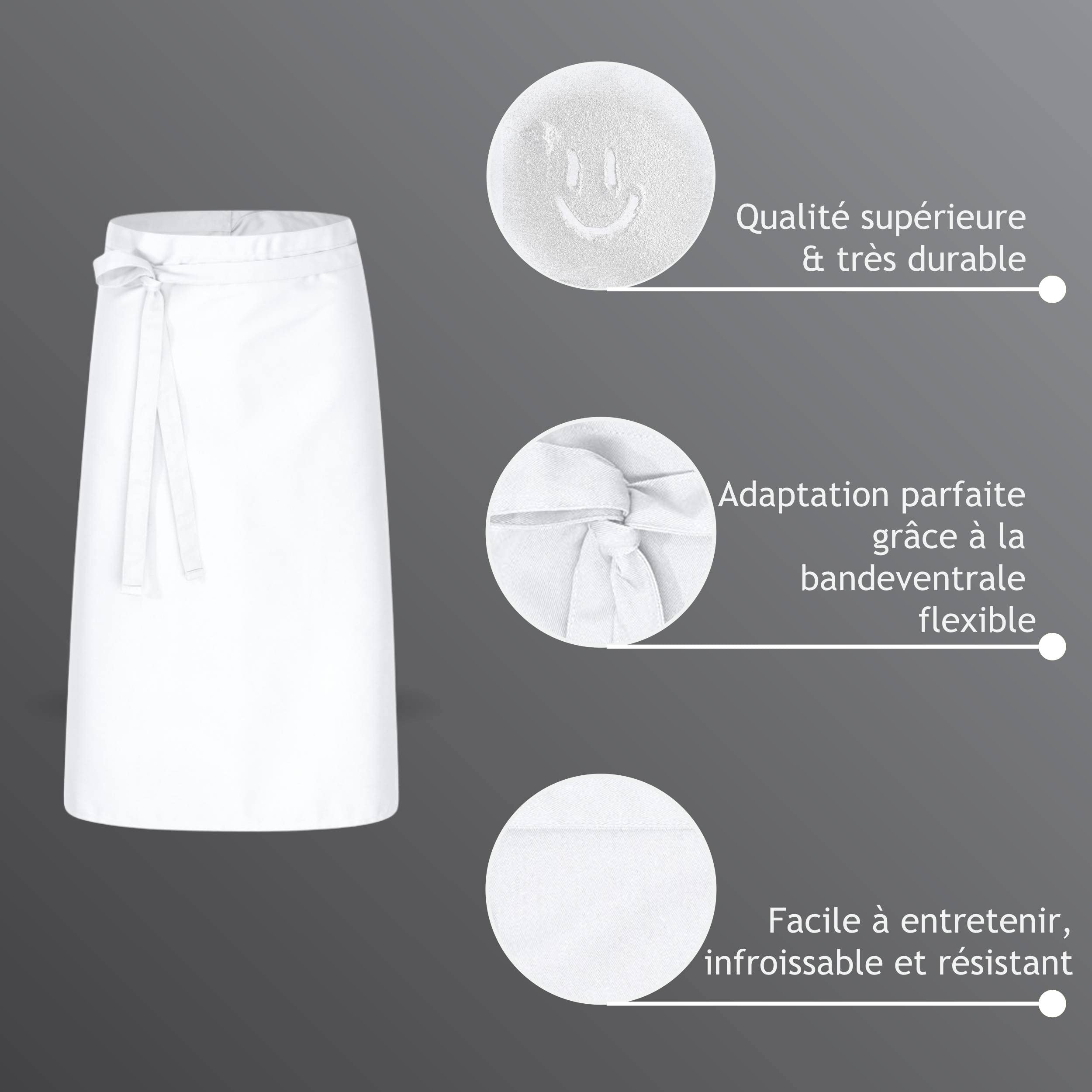 DESERMO Basic Tablier pour femme et homme 80cmx100cm | Superbe tablier pour homme et femme | Mélange innovant de coton & polyester | Poids:190 g/m² | 35 % coton 65 % polyester | Blanc
