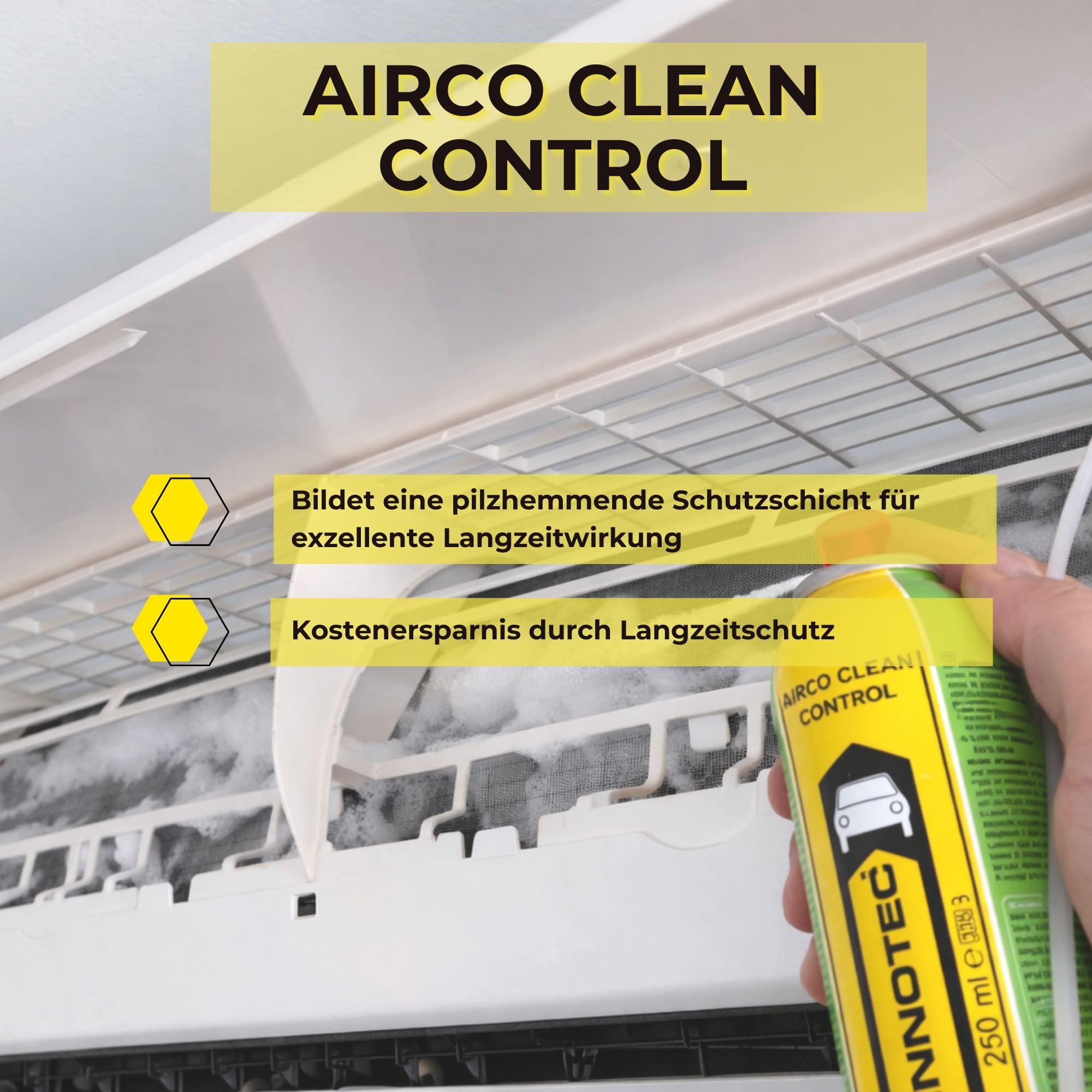 2 Stück INNOTEC Airco Clean Control 250 ml – Reiniger für Klimaanlagen & Luftwege – löst Schmutz, Bakterien & unangenehme Gerüche – ideal für Kfz, Wohnraum & Büro – einfache Anwendung ohne Rückstände