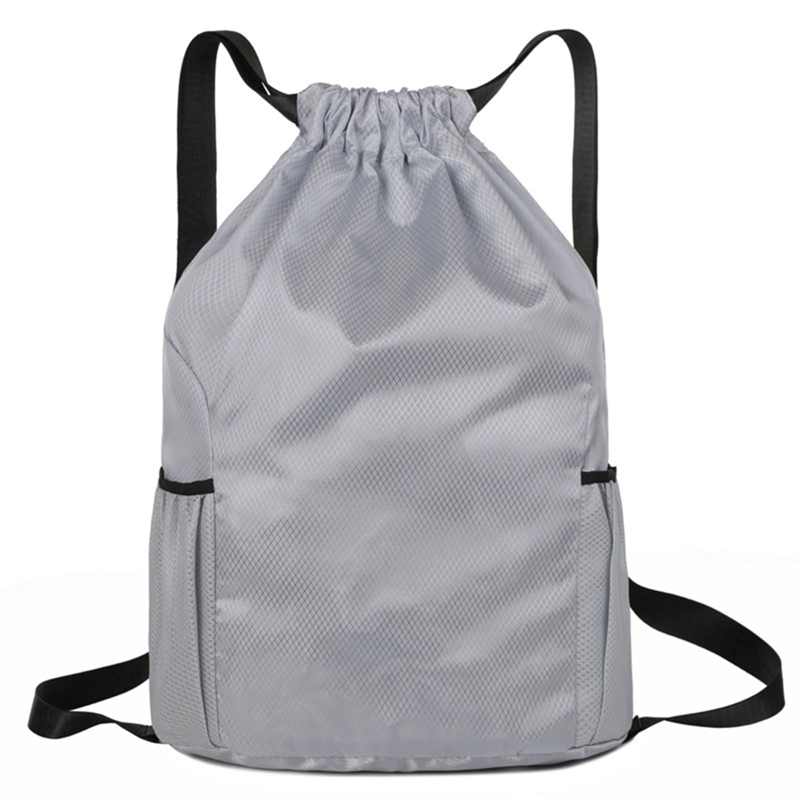 chongning Drawstring Gym Bag, Large Sports Backpack, Waterproof Drawstring Bag with Two Side Pockets, Swim Bags for Women Men, Gym Sack for School Sports Swimming Gym Travel Beach (Gray)
