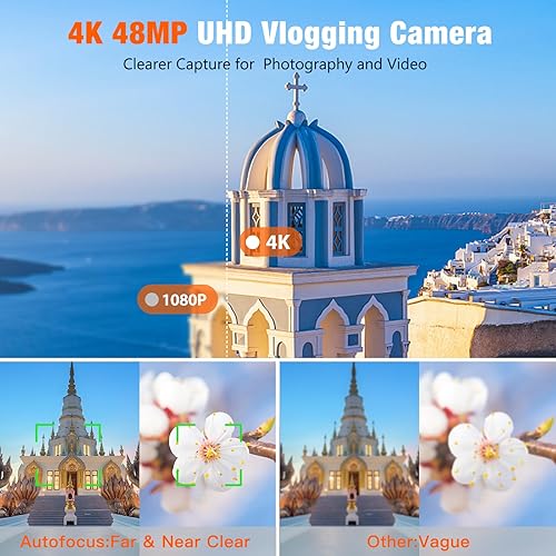 Miniatura 2 de Bifevsr Cámara digital 4K con tarjeta SD, cámara de vlogging de 48 MP con visor de marcación flash, cámara para fotografía y enfoque automático de