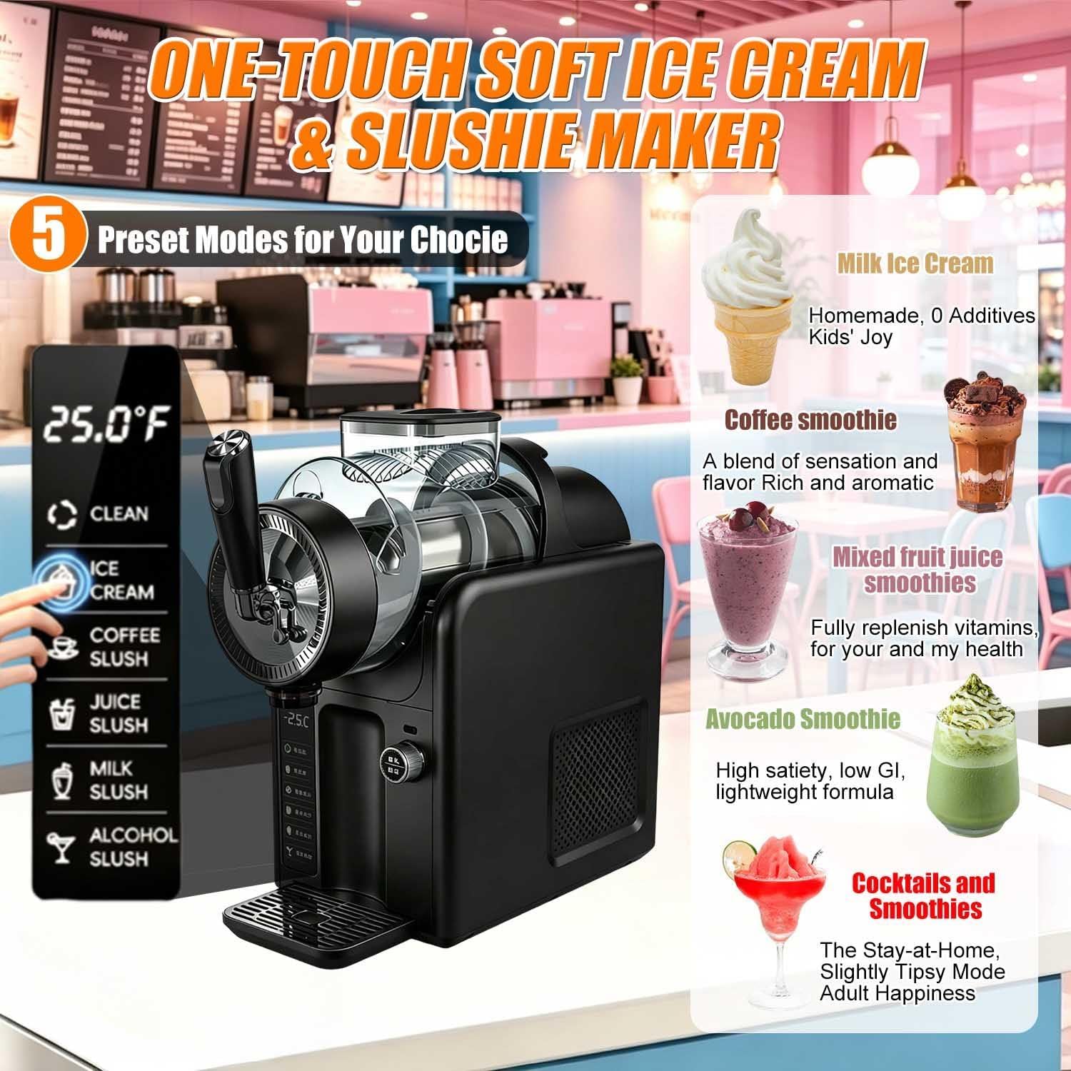 Máquina para hacer helados de 185 W, máquina de bebidas congeladas de 2 litros con 5 programas, pantalla LED y limpieza automática, no necesita hielo para batidos, batidos, cócteles