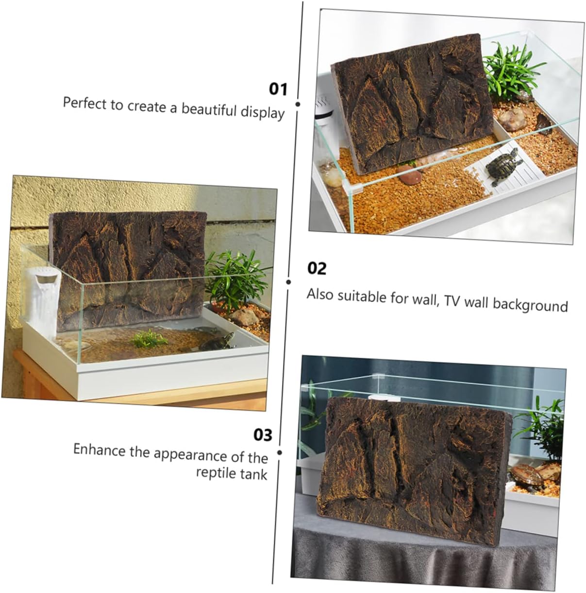 Totority 2Pcs Decorative Terrarium Background Board for Reptile Tank and Aquarium Durable PU Material Realistic Design Easy Installation Use for Fish and Turtle