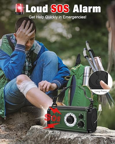 Miniatura 6 de Radio de emergencia de 10000 mAh, radio solar, radio de manivela, radio meteorológica NOAA AM FM, 4 métodos de carga, batería de polímero, linterna