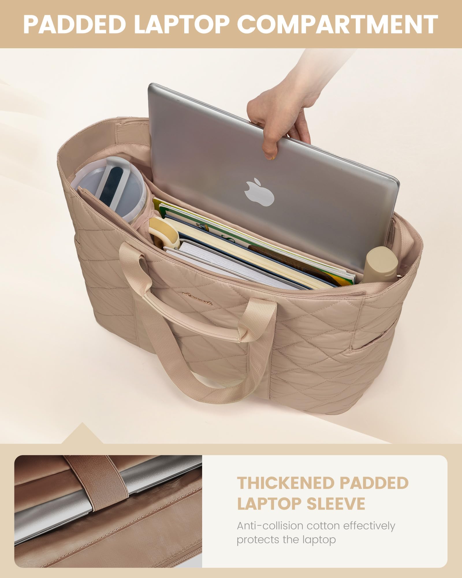 LOVEVOOK Laptop Tote Bag for Women,Quilted Puffer Laptop Bag Purse Computer Travel Work Tote Bags for Women with Zipper