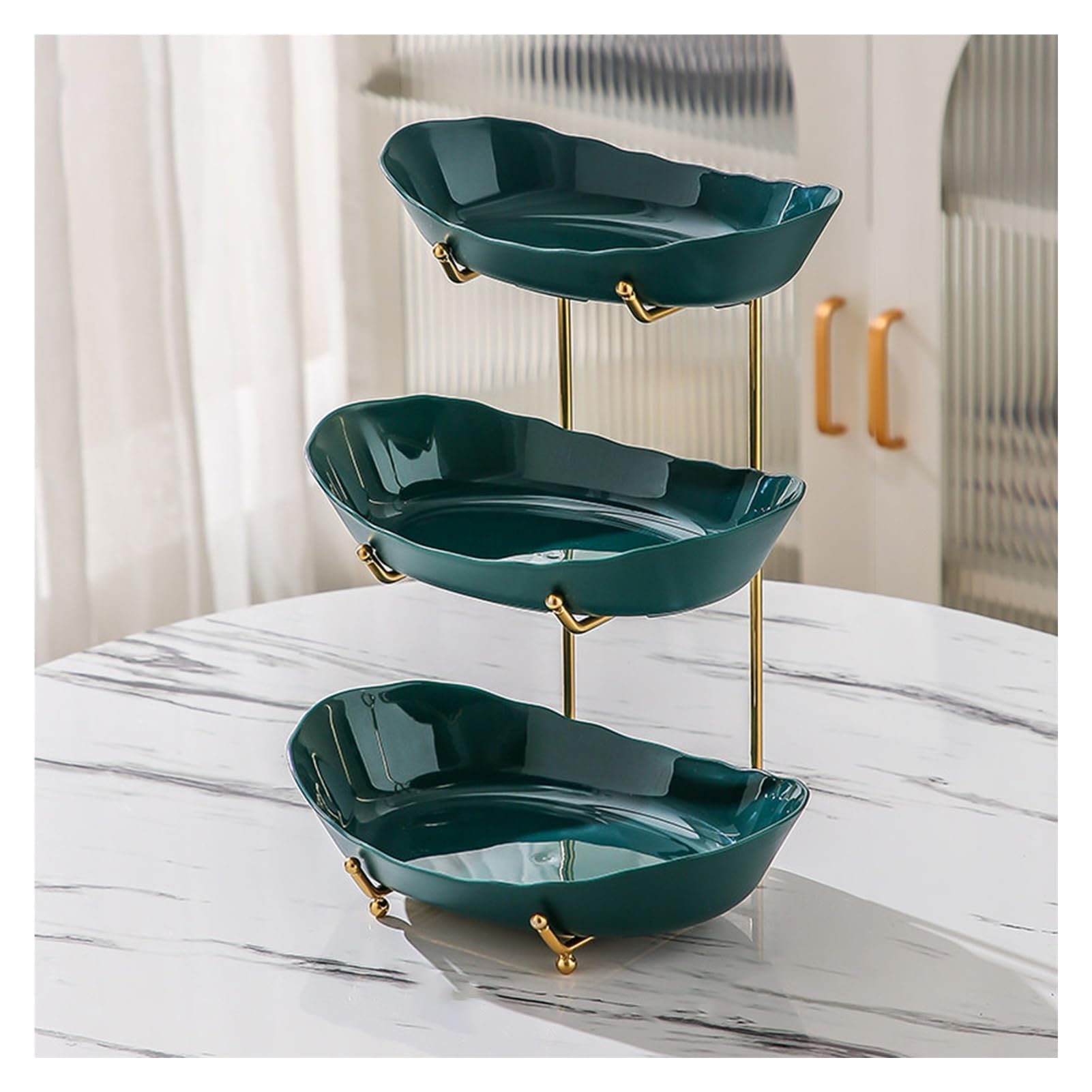 Xcsdew Color2 Golden Wrought Iron Fruit Rack,Floor-Standing Three-Tiered Shelf,Detachable Acrylic Tray,Perfect For Family Gatherings(,12X16.5x18cm)